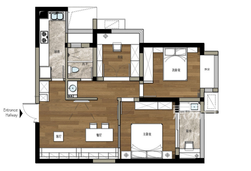 套内面积99㎡现代简约设计风格三居室户型解析